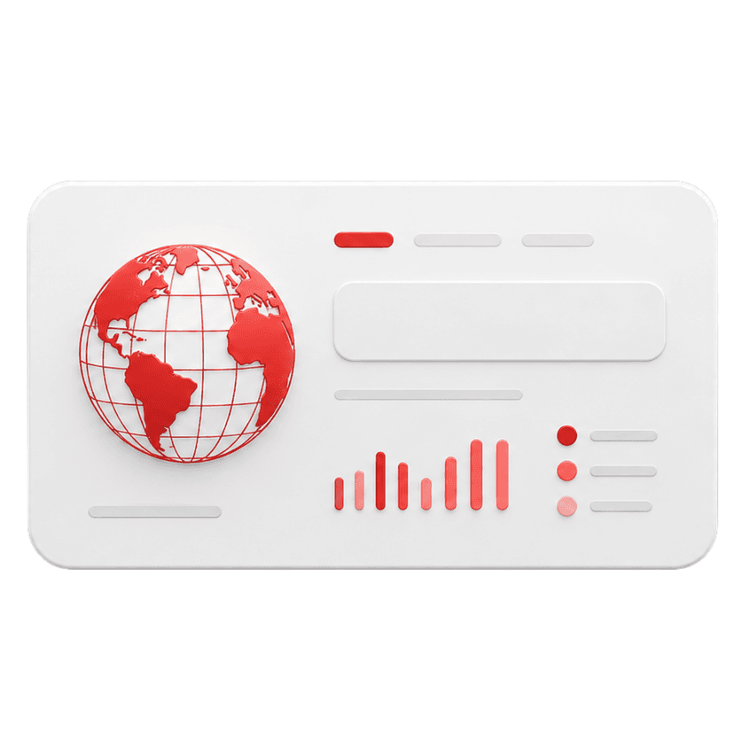 Dashboard com globo e gráfico — visão operacional global