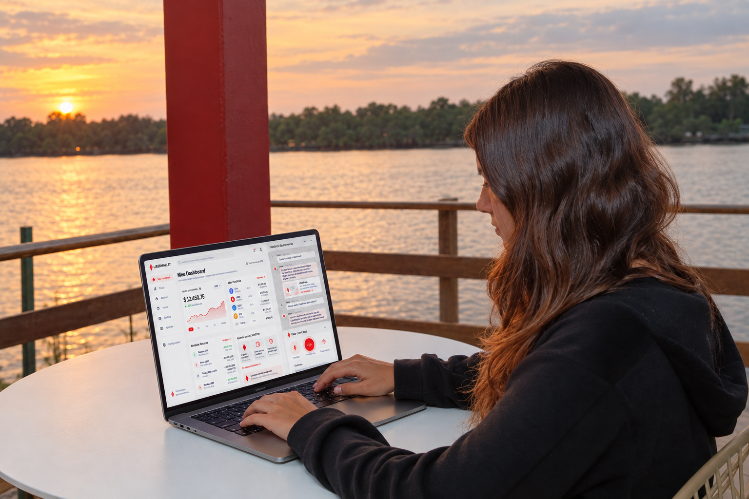 Woman using LiberPass on a laptop while studying.